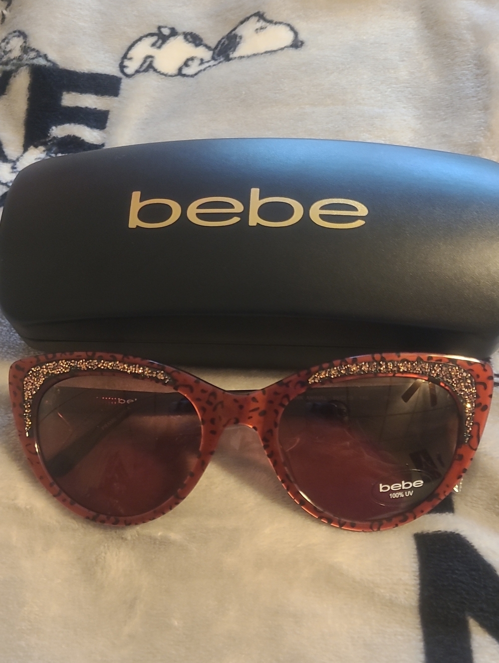 bebe Leopard-Print Cat Eye Sunglasses with Rhinestone Trim